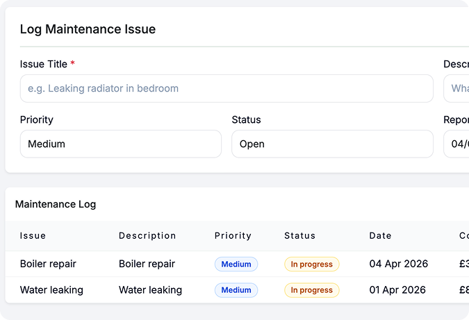 Maintenance and invoice workflow dashboard