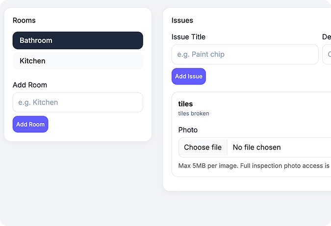 Property inspections and snagging dashboard